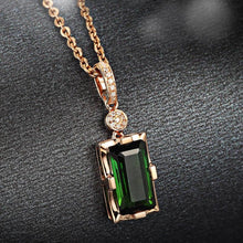 Load image into Gallery viewer, 14K Rose Gold Diamond Pendant Natural Emerald Blue Rectangle Necklace for Women Peridot Bizuteria Gemstone Jade Jewelry Pendant