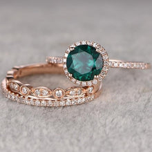 Load image into Gallery viewer, 14k Rose Gold Set of Turquoise Three-piece Ring Engagement Diamond Emerald Diamante Jewelry Anillos for Women Ring Gemstone