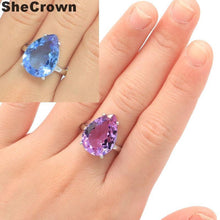 Load image into Gallery viewer, 18x13mm SheCrown Drop Shape Created Color Changing Alexandrite & Topaz Silver Ringss