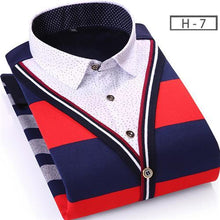 Load image into Gallery viewer, 2020 Winter Thicken Men Shirt Fake two pieces Casual Man Shirts Stripe Contrast Color Men Business Shirt Warm Soft Shirt YN10551
