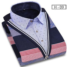 Load image into Gallery viewer, 2020 Winter Thicken Men Shirt Fake two pieces Casual Man Shirts Stripe Contrast Color Men Business Shirt Warm Soft Shirt YN10551