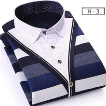 Load image into Gallery viewer, 2020 Winter Thicken Men Shirt Fake two pieces Casual Man Shirts Stripe Contrast Color Men Business Shirt Warm Soft Shirt YN10551