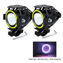 Load image into Gallery viewer, 2PCS 125W Motorcycle Headlight w/ Angel Eye Devil Eye 3000LM moto spotlight U7 LED Driving Fog Spot Head Light Decorative Lamp