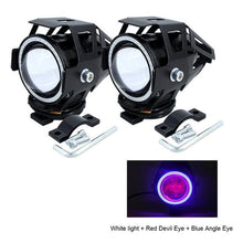 Load image into Gallery viewer, 2PCS 125W Motorcycle Headlight w/ Angel Eye Devil Eye 3000LM moto spotlight U7 LED Driving Fog Spot Head Light Decorative Lamp