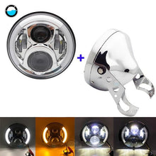 Load image into Gallery viewer, 7 Inch 60W DOT SAE E9 Motorcycle Headlamp with angle eye Led Headlight 7inch housing bucket trim ring.