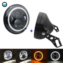 Load image into Gallery viewer, 7 Inch 60W DOT SAE E9 Motorcycle Headlamp with angle eye Led Headlight 7inch housing bucket trim ring.