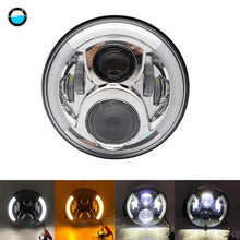 Load image into Gallery viewer, 7 Inch 60W DOT SAE E9 Motorcycle Headlamp with angle eye Led Headlight 7inch housing bucket trim ring.