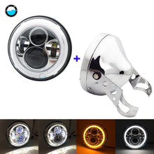 Load image into Gallery viewer, 7 Inch 60W DOT SAE E9 Motorcycle Headlamp with angle eye Led Headlight 7inch housing bucket trim ring.