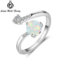 Load image into Gallery viewer, 925 Sterling Silver Created Round Blue Opal Rings for Women Cubic Zirconia Adjustable Wrap Ring Wedding Jewelry (Lam Hub Fong)