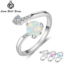 Load image into Gallery viewer, 925 Sterling Silver Created Round Blue Opal Rings for Women Cubic Zirconia Adjustable Wrap Ring Wedding Jewelry (Lam Hub Fong)