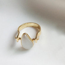 Load image into Gallery viewer, 925 Sterling Silver Natural Gemstone Gold Teardrop Pink Rose Quartz Semi-precious Stone Rings US Size 8#