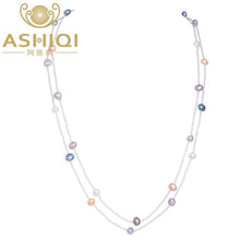 Load image into Gallery viewer, ASHIQI 120CM Long Multi Color Baroque Fresh water Pearl Necklace, Crystal Beads Necklace , 925 Sterling Silver Clasp