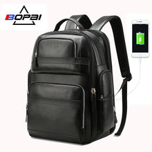 Load image into Gallery viewer, BOPAI Genuine Leather Backpack Multifunction USB Charge Anti theft Laptop Bag 15.6 inch Mens Laptop Backpack Travel Backpack