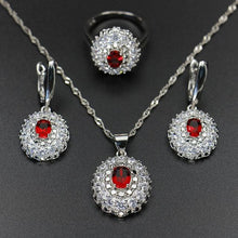 Load image into Gallery viewer, Bague Ringen 925 Sterling Silver Sets Women's Wear Jewelry Gemstones Ring Earrings Necklace Ruby Amethyst Emerald Wavy Flower