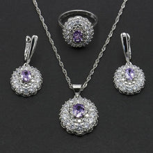 Load image into Gallery viewer, Bague Ringen 925 Sterling Silver Sets Women's Wear Jewelry Gemstones Ring Earrings Necklace Ruby Amethyst Emerald Wavy Flower