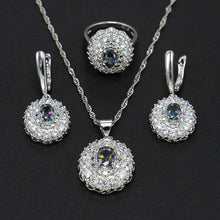 Load image into Gallery viewer, Bague Ringen 925 Sterling Silver Sets Women's Wear Jewelry Gemstones Ring Earrings Necklace Ruby Amethyst Emerald Wavy Flower