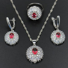 Load image into Gallery viewer, Bague Ringen 925 Sterling Silver Sets Women's Wear Jewelry Gemstones Ring Earrings Necklace Ruby Amethyst Emerald Wavy Flower