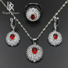 Load image into Gallery viewer, Bague Ringen 925 Sterling Silver Sets Women's Wear Jewelry Gemstones Ring Earrings Necklace Ruby Amethyst Emerald Wavy Flower
