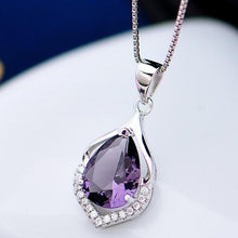 Load image into Gallery viewer, Bague Ringen Elegant Water Drop Shaped Pendant Amethyst Necklace for Women Temperament Gemstone Silver 925 Jewelry Weddings Gift