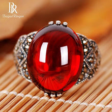 Load image into Gallery viewer, Bague Ringen New Created Garnet 925 Sterling Silver Rings Opening Adjustable for Female Wedding Party Red Gemstone Ring Gift