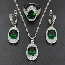 Load image into Gallery viewer, Bague Ringen Silver 925 Gemstones Jewelry Sets for Women Ring Earrings Necklace Sapphire Ruby Amethyst Female Wedding Wholesale