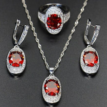 Load image into Gallery viewer, Bague Ringen Silver 925 Gemstones Jewelry Sets for Women Ring Earrings Necklace Sapphire Ruby Amethyst Female Wedding Wholesale