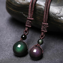 Load image into Gallery viewer, Black Obsidian Rainbow Eye Beads Ball Natural Stone Pendant Transfer Lucky Love Crysta Amulet Pendant Necklace Jewelry