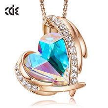 Load image into Gallery viewer, CDE Women Gold Necklace Pendant Embellished with Crystals from Swarovski Heart Necklace Angel Wing Rose Gold Jewelry Mom Gift