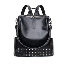 Load image into Gallery viewer, Casual Genuine Cowhide Leather Women Rivet Multifunction Backpack Shoulder Large Backpacks Mochila School Bags Teenagers Maidy