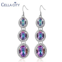 Load image into Gallery viewer, Cellacity 925 Sterling Silver Drop Earrings For Charm Women With Oval Rainbow Mystic Topaz Wedding Engagement wholesale Gift