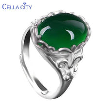 Load image into Gallery viewer, Cellacity Classic Fine Jewelry with Gemstones Silver 925 Ring for Women 15*12mm Green Chalcedony Opening adjustable Female Gift
