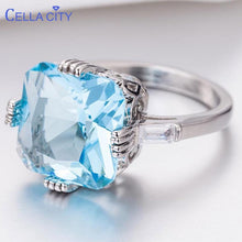 Load image into Gallery viewer, Cellacity classic 925 silver ring for women with square light blue topaz Lady charm jewelry Anniversary Gifts wholesale
