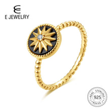 Load image into Gallery viewer, E Jewelry 100% 925 Sterling Silver Star Rings for Women 18K Gold Plated Silver Black Agate Gemstone Ring Fashion Jewellery 2019