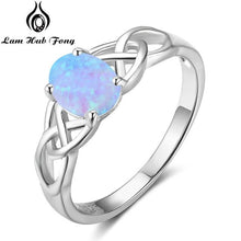 Load image into Gallery viewer, Elegant 925 Sterling Silver Braided Ring with Oval White Pink Blue Opal Stone Wedding Engagement Rings for Women (Lam Hub Fong)
