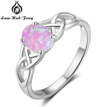 Load image into Gallery viewer, Elegant 925 Sterling Silver Braided Ring with Oval White Pink Blue Opal Stone Wedding Engagement Rings for Women (Lam Hub Fong)