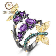 Load image into Gallery viewer, GEM'S BALLET 1.46Ct Natural Amethyst Original Handmade Open Adjustable Ring 925 Sterling Silver Branch Rings for Women Bijoux