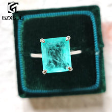 Load image into Gallery viewer, GZXSJG Paraiba Tourmaline Gemstones Ring for Women Solid 925 Sterling Silver 10x12 Emerald cutting stone for engagement Fine