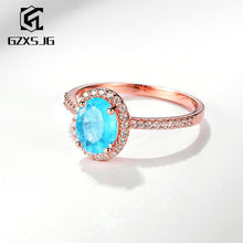 Load image into Gallery viewer, GZXSJG Paraiba Tourmaline Gemstones Ring for Women Solid 925 Sterling Silver Oval 6x8mm Handmade Ring for Anniversary Size 10