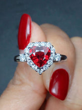Load image into Gallery viewer, Garnet Red Personality Ruby Red Color Zircon 925 Silver Ring Love Heart Romantic Finger Ring For Women Wedding Jewelry Bague