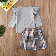 Load image into Gallery viewer, 2020 Kids Baby Girl Autumn Winter Clothes Sets Solid Fly-Sleeve Pullover Tops Plaid Bowknot Skirts Outfit Set