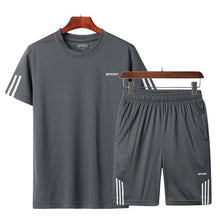 Load image into Gallery viewer, 2019 Men Casual Set Fashion 2 PCS Sweat Suit Striped Short Sleeve T-shirt Shorts Sets Male Sportswear Tracksuit Summer Sportsuit