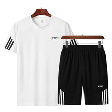 Load image into Gallery viewer, 2019 Men Casual Set Fashion 2 PCS Sweat Suit Striped Short Sleeve T-shirt Shorts Sets Male Sportswear Tracksuit Summer Sportsuit