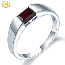 Load image into Gallery viewer, HUTANG Natural Gemstone Women's Men's Ring, 0.68ct Black Garnet 925 Silver Rings Emerald Cut Fine Jewelry for Best Gift