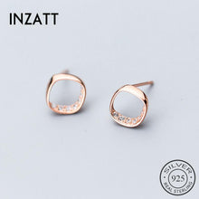 Load image into Gallery viewer, INZATT OL Style Simple Sqare Real 925 Sterling Silver Stud Earrings Chic Bright Crystal Women Fine Jewelry Accessories For Gift