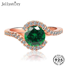 Load image into Gallery viewer, Jellystory Classic Ring for Women with 7*7mm Round shaped Emerald Ruby Zircon Gemstones 925 Silver Jewellery Wedding Party Gifts