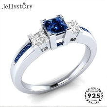 Load image into Gallery viewer, Jellystory Classic Women Ring 925 Silver with Sapphire Emerald Amethyst Gemstone Jewelry Wedding Party Gifts size 6-10 wholesale