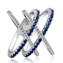 Load image into Gallery viewer, Jellystory Fashion Ring 925 Silver Jewelry with Sapphire Zircon Gemstones Double Cross shaped Ring for Women Wedding Party Gifts