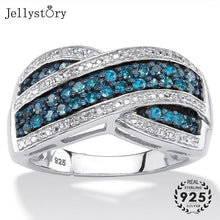 Load image into Gallery viewer, Jellystory Trendy Silver 925 Ring with Sapphire zirocn Gemstones Cross shape Ring for women Wedding Party Gift Jewelry size 6-10