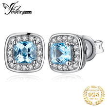 Load image into Gallery viewer, JewelryPalace Cushion Genuine Sky Blue Topaz Stud Earrings 925 Sterling Silver Earrings For Women Korean Earings Fashion Jewelry