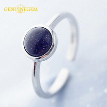 Load image into Gallery viewer, Jewepisode New Fashion Silver 925 Jewelry Ring 6MM Round Blue Sand Stone Rings for Women Anniversary Party Fine Jewelry Gifts